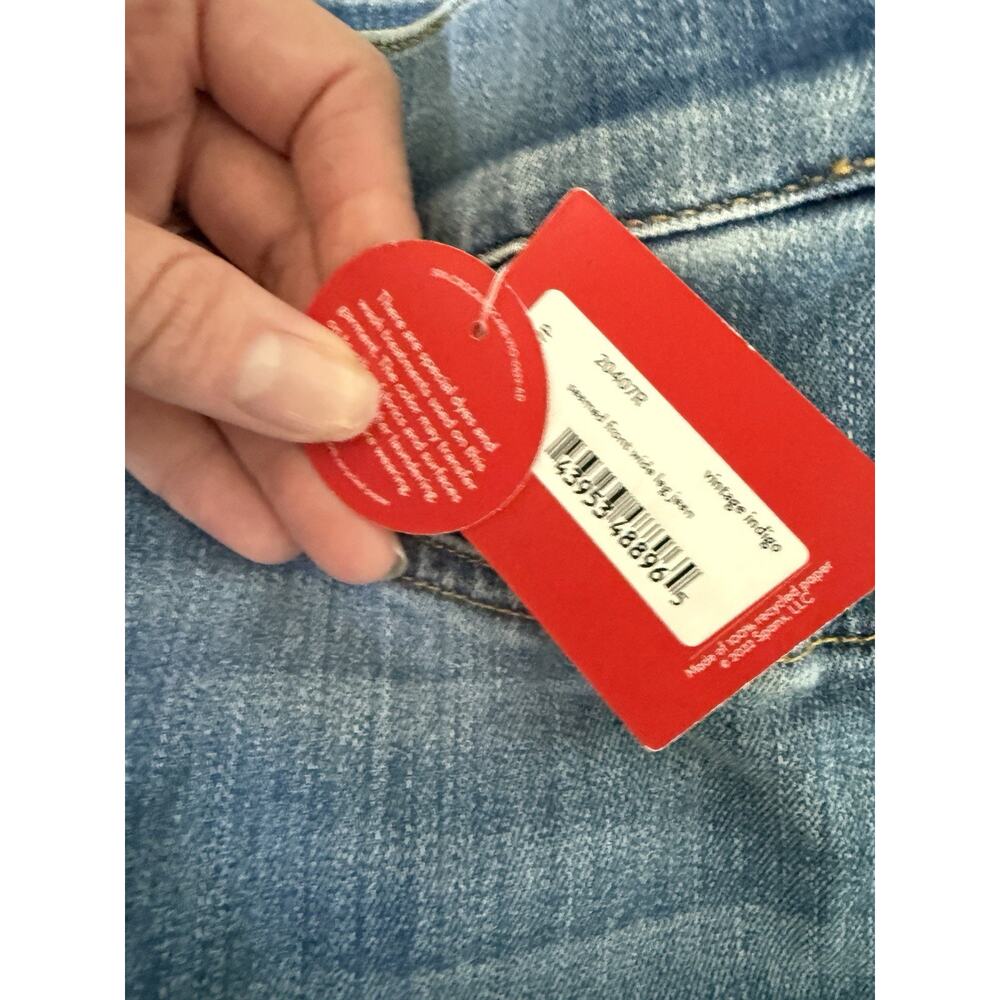 NEW $168 SPANX SMALL Seamed Front Wide Leg Denim Vintage Indigo Pull-on Jeans 32 - Picture 6 of 9
